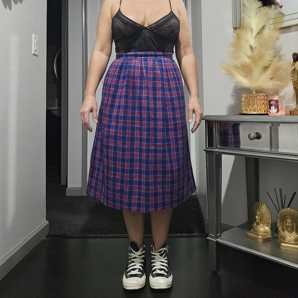 Vintage Wool Plaid Pleated Skirt